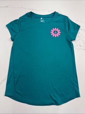 Girls' Teal Active Tee with Pink Daisy Peace Graphic